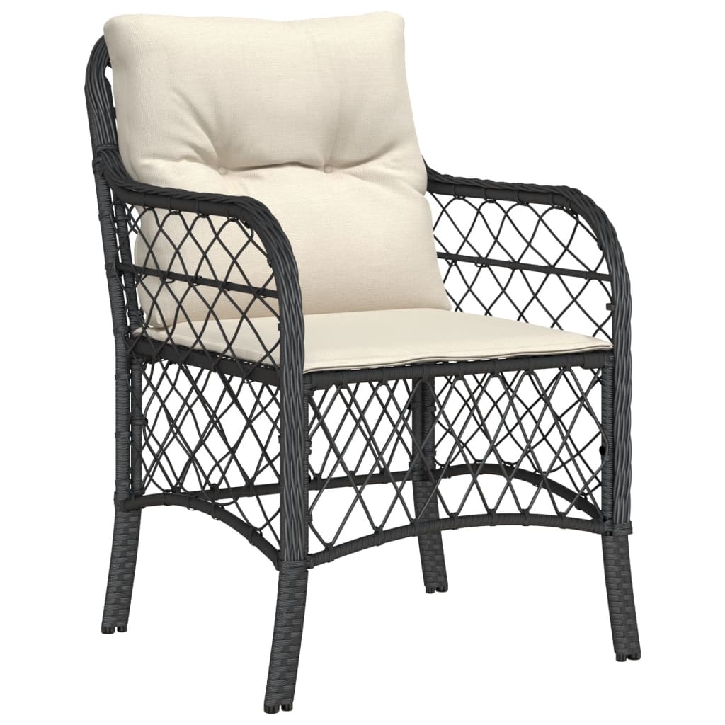 Black Poly Rattan Garden Chairs with Cushions - Set of 2