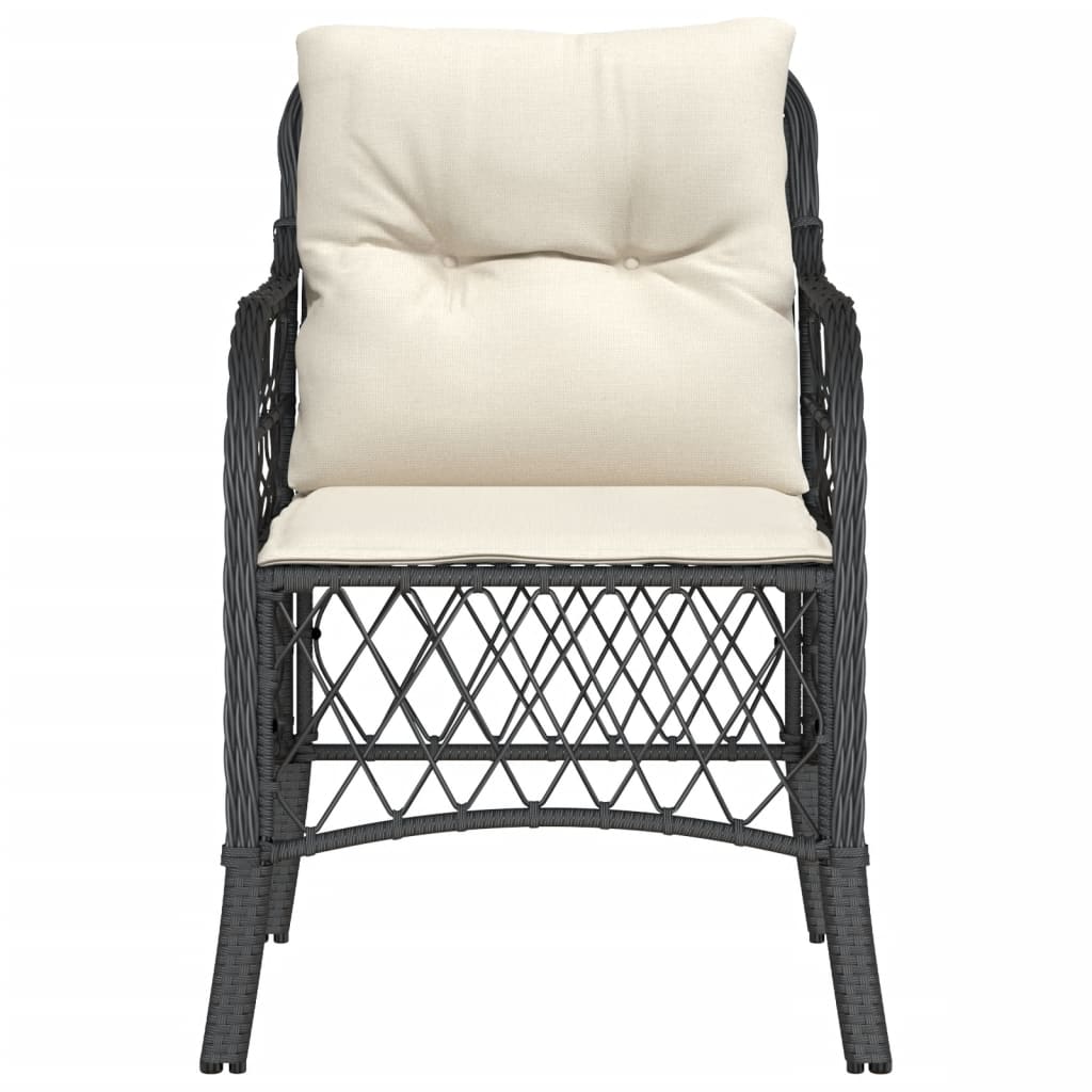 Black Poly Rattan Garden Chairs with Cushions - Set of 2