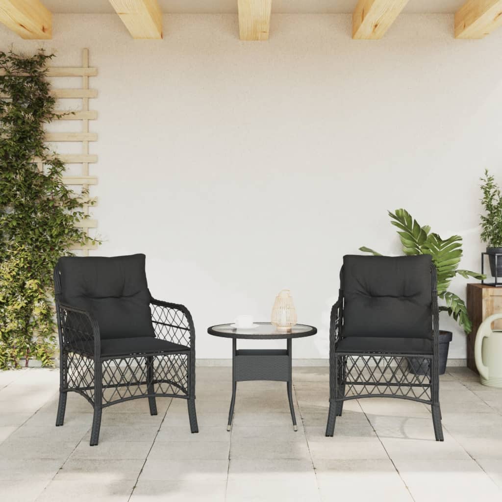 2-Piece Black Poly Rattan Garden Chairs with Cushions
