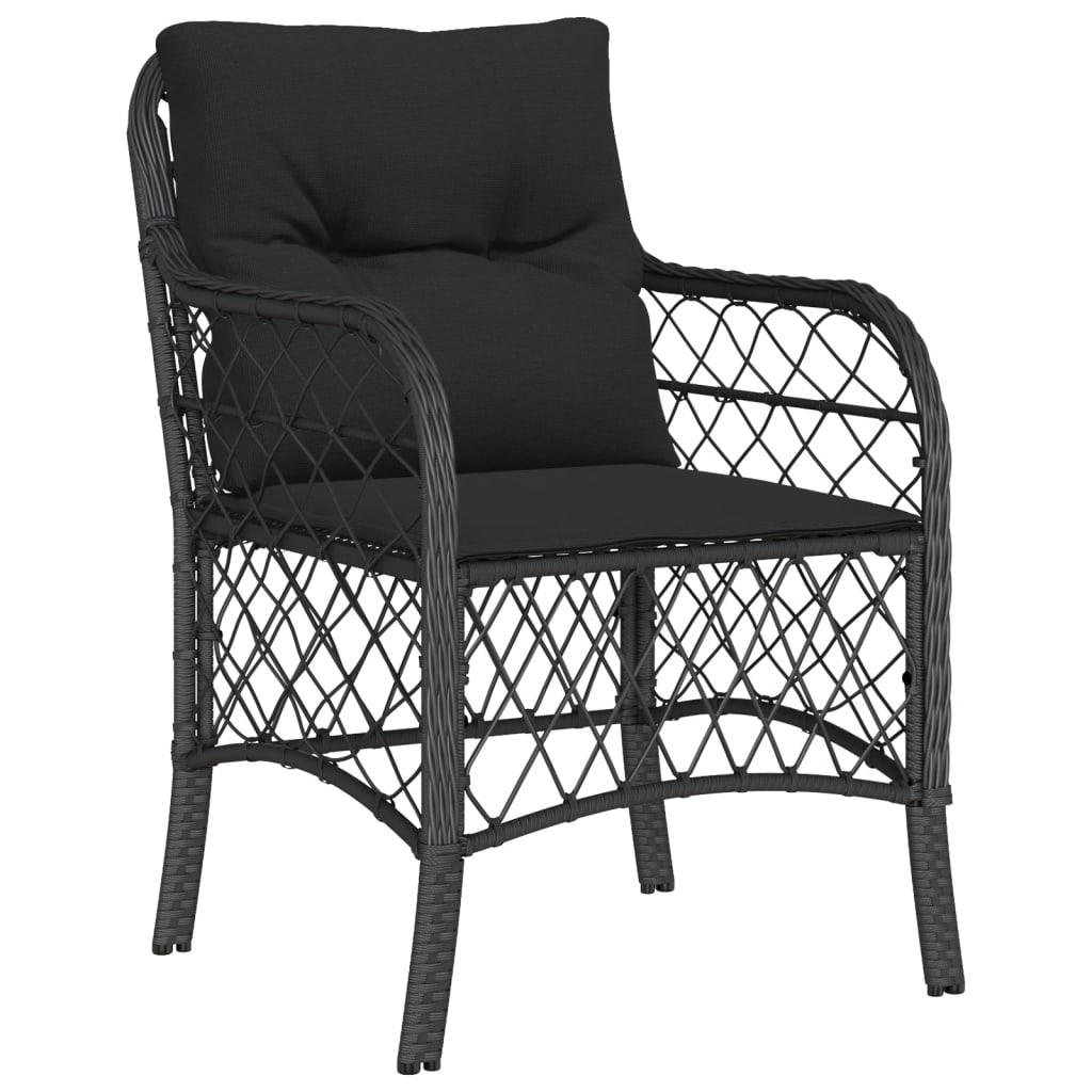 2-Piece Black Poly Rattan Garden Chairs with Cushions