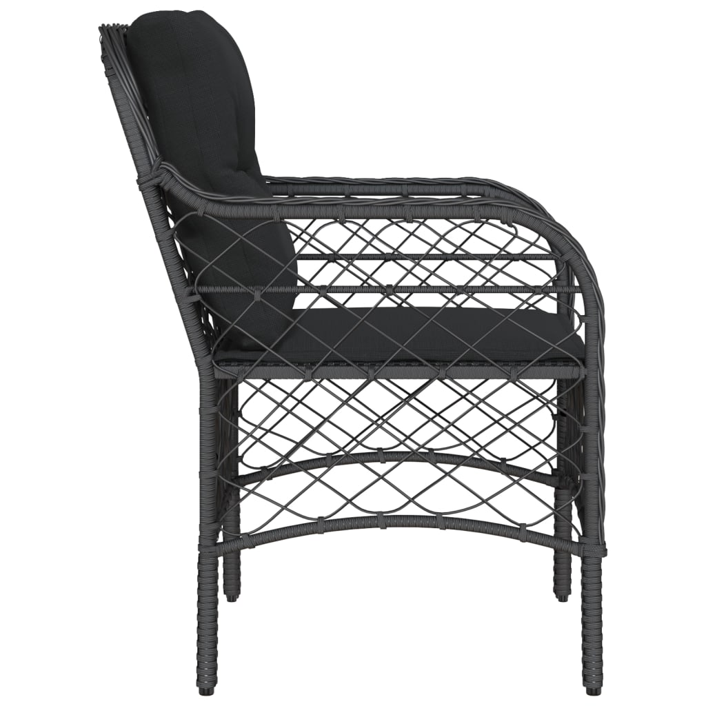 2-Piece Black Poly Rattan Garden Chairs with Cushions