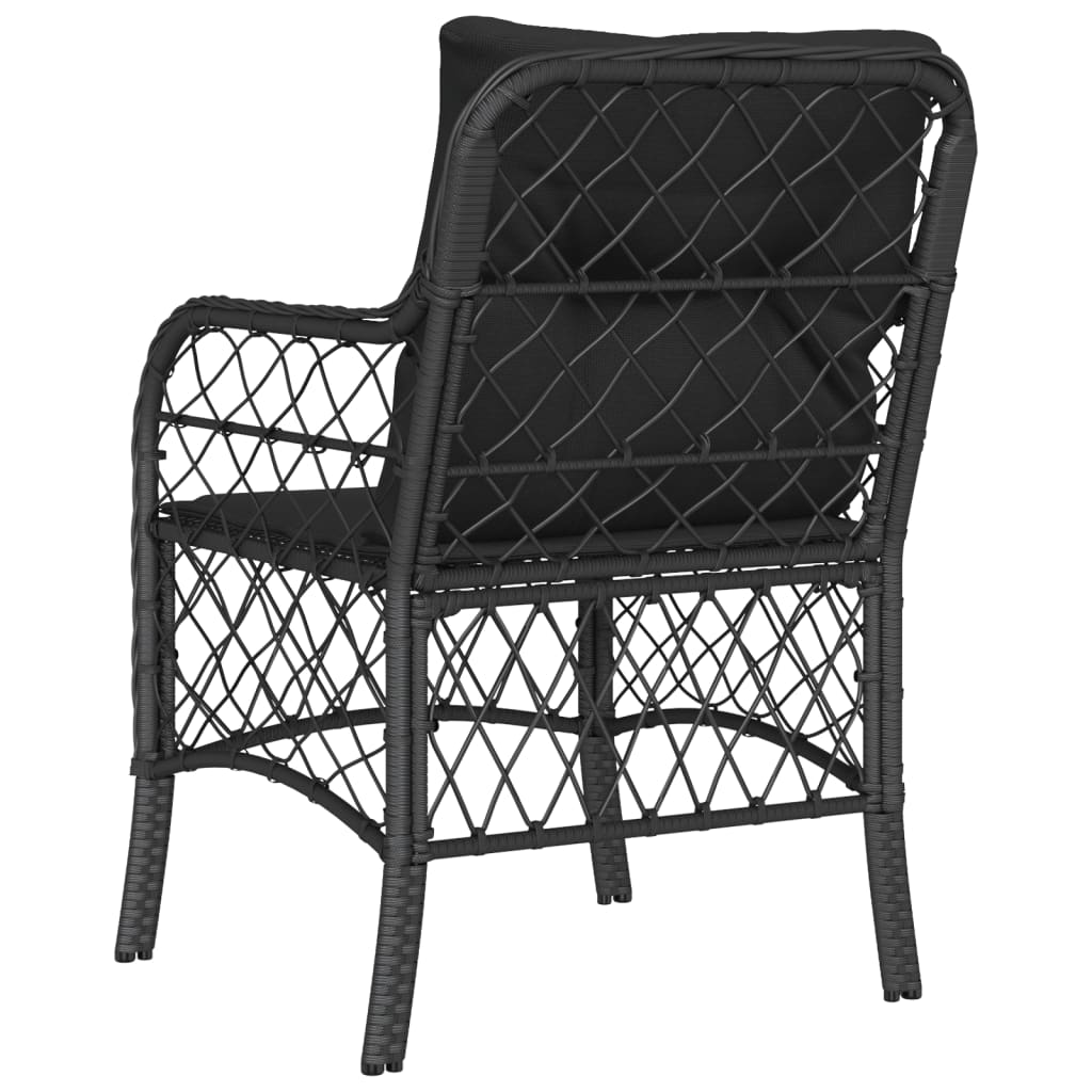 2-Piece Black Poly Rattan Garden Chairs with Cushions