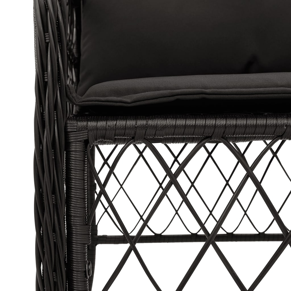 2-Piece Black Poly Rattan Garden Chairs with Cushions