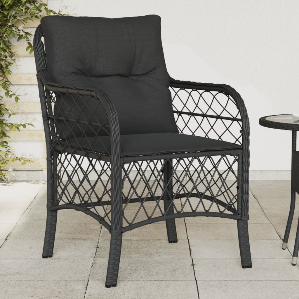 2-Piece Black Poly Rattan Garden Chairs with Cushions