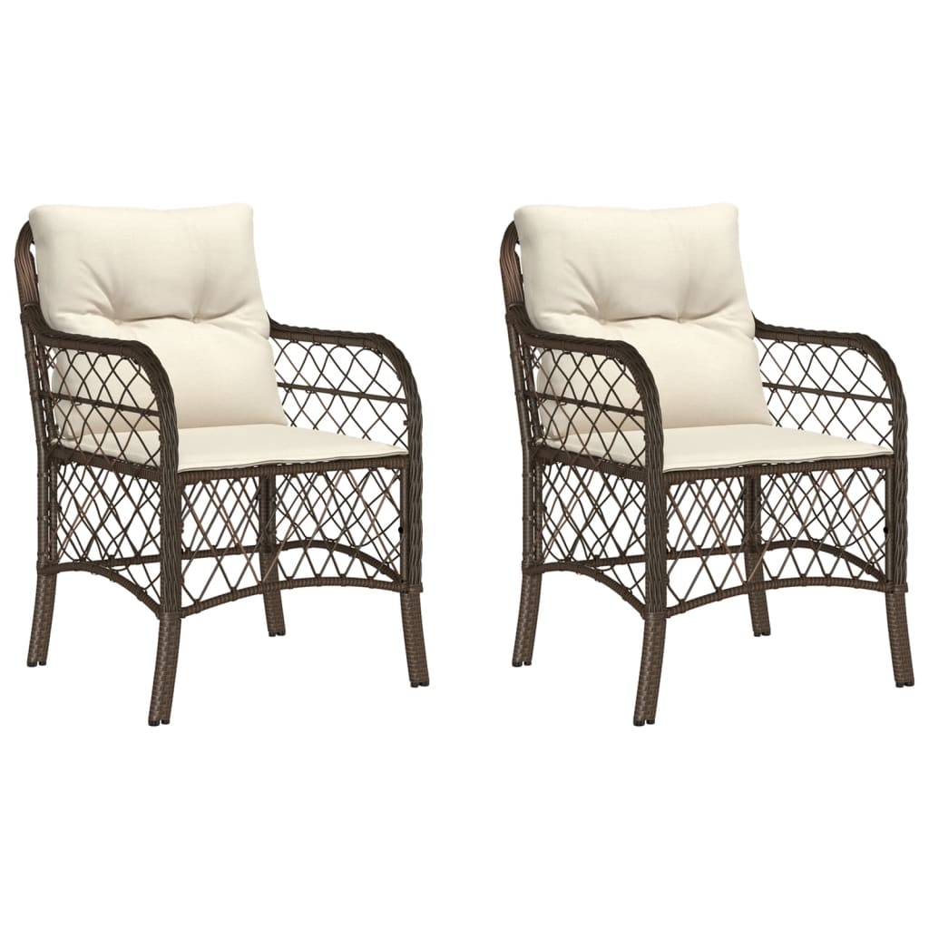 Brown Poly Rattan Garden Chairs with Cushions - Set of 2
