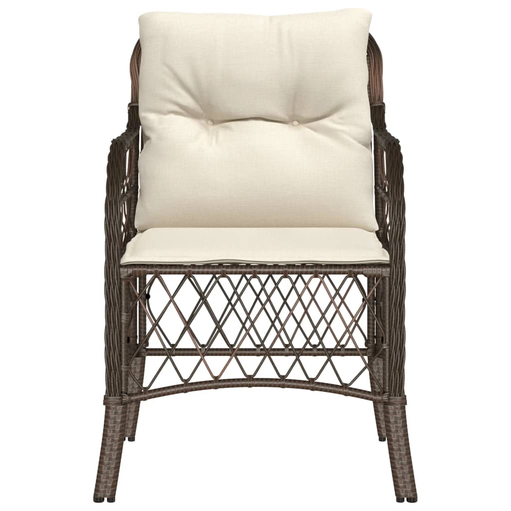 Brown Poly Rattan Garden Chairs with Cushions - Set of 2