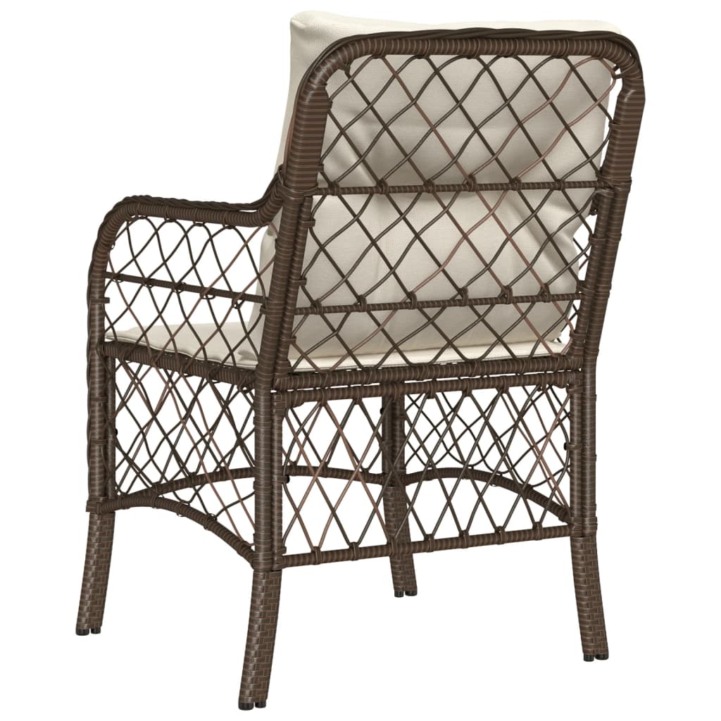 Brown Poly Rattan Garden Chairs with Cushions - Set of 2