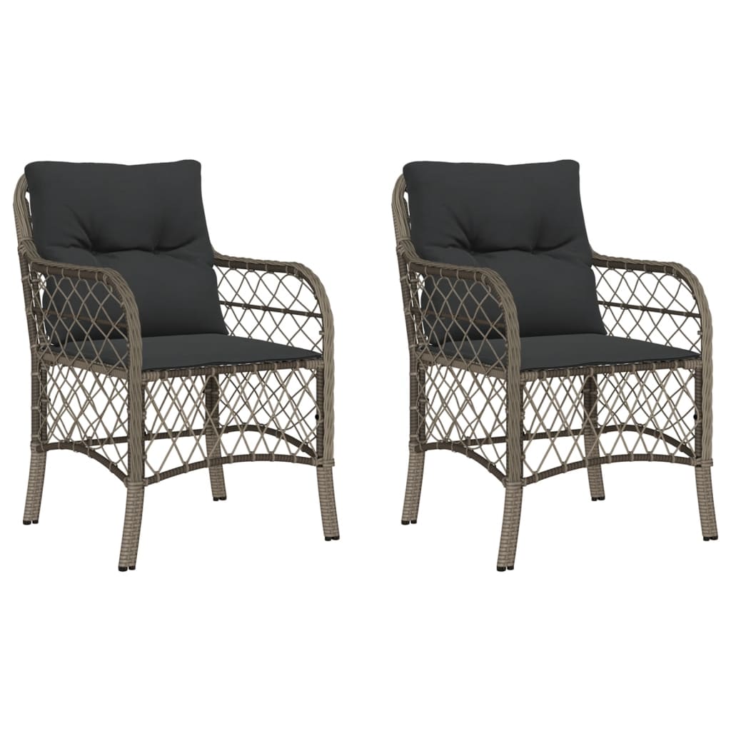 2-Piece Grey Poly Rattan Garden Chairs with Cushions
