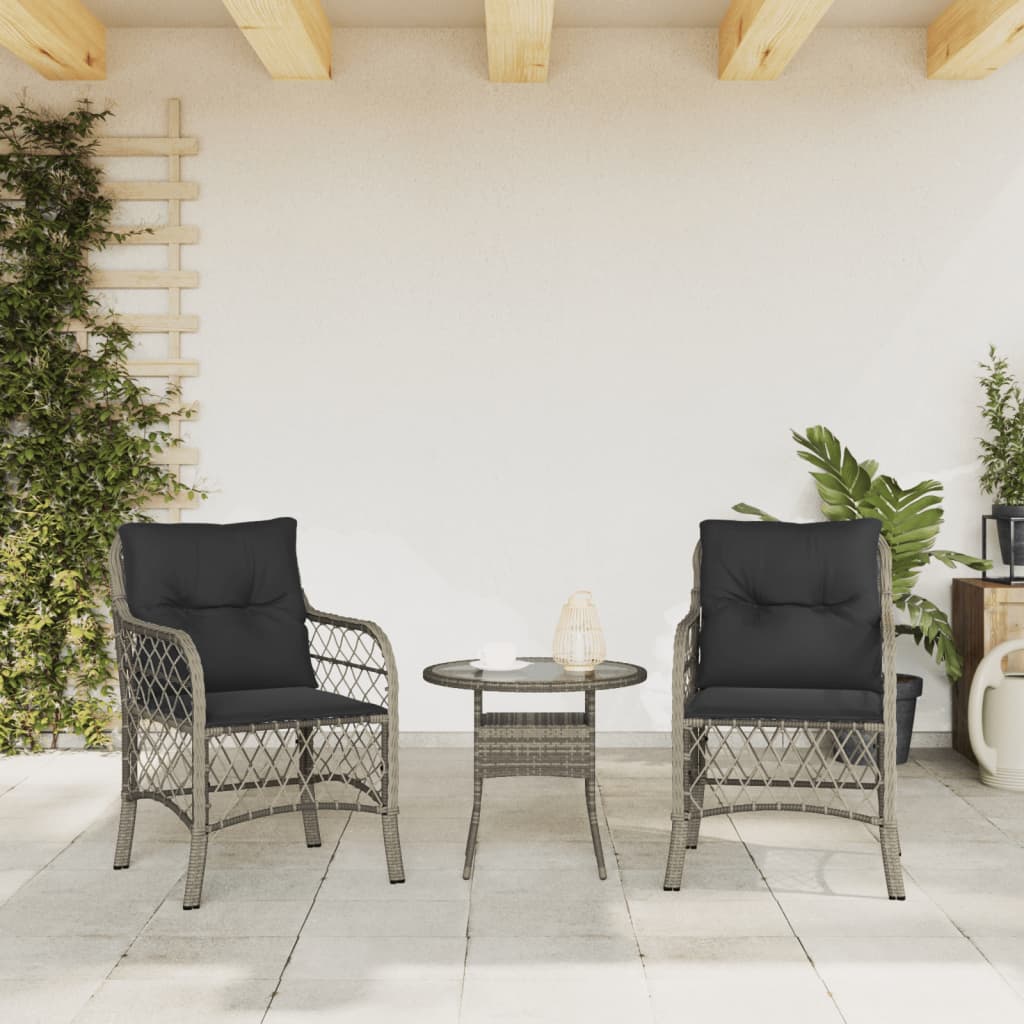 2-Piece Grey Poly Rattan Garden Chairs with Cushions