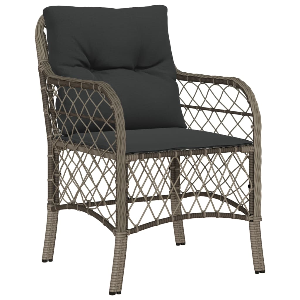 2-Piece Grey Poly Rattan Garden Chairs with Cushions