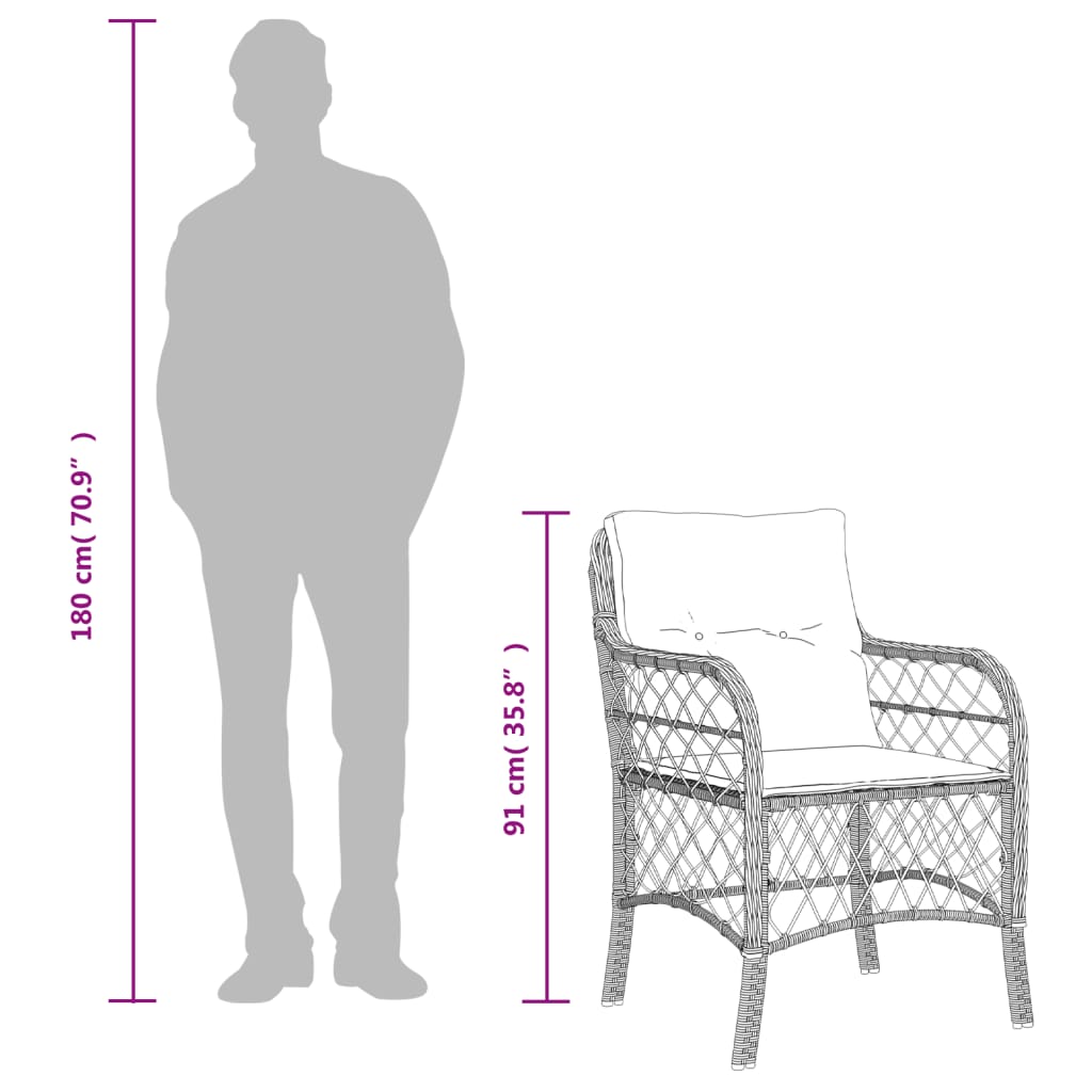 2-Piece Grey Poly Rattan Garden Chairs with Cushions