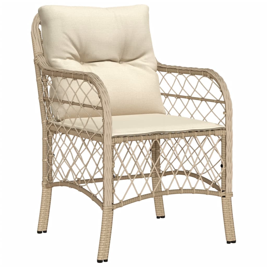Beige Poly Rattan Garden Chairs with Cushions - Set of 2
