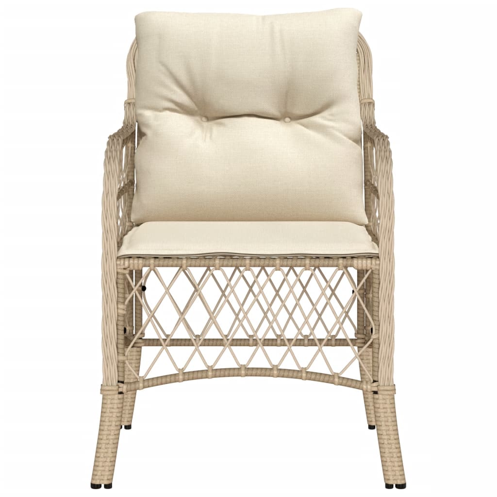 Beige Poly Rattan Garden Chairs with Cushions - Set of 2