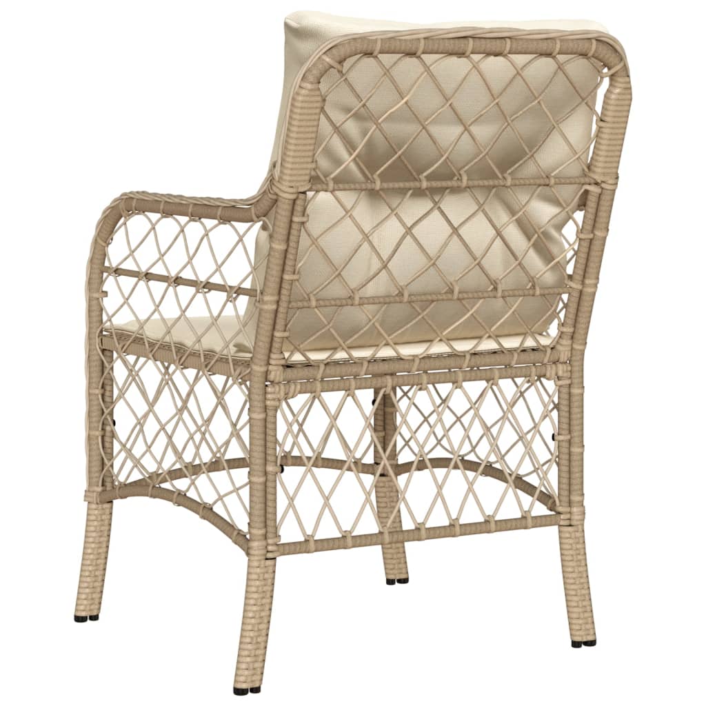 Beige Poly Rattan Garden Chairs with Cushions - Set of 2