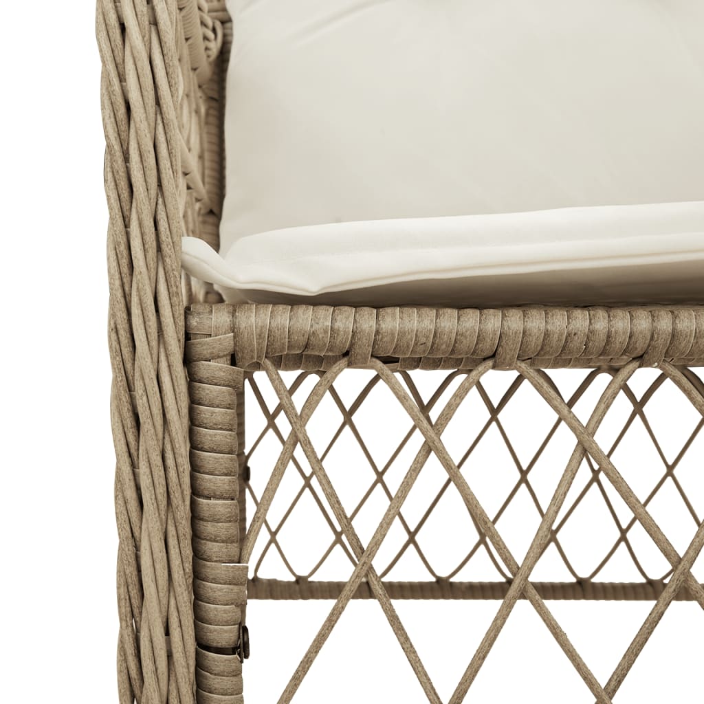 Beige Poly Rattan Garden Chairs with Cushions - Set of 2