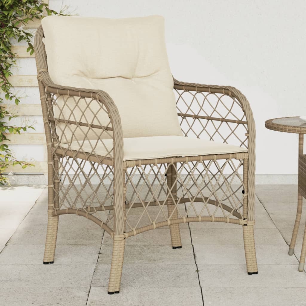 Beige Poly Rattan Garden Chairs with Cushions - Set of 2