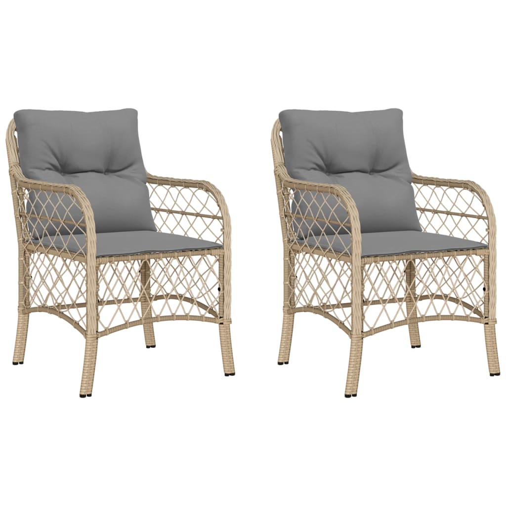 2-Piece Beige Poly Rattan Garden Chairs with Cushions