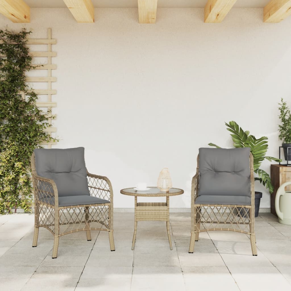 2-Piece Beige Poly Rattan Garden Chairs with Cushions