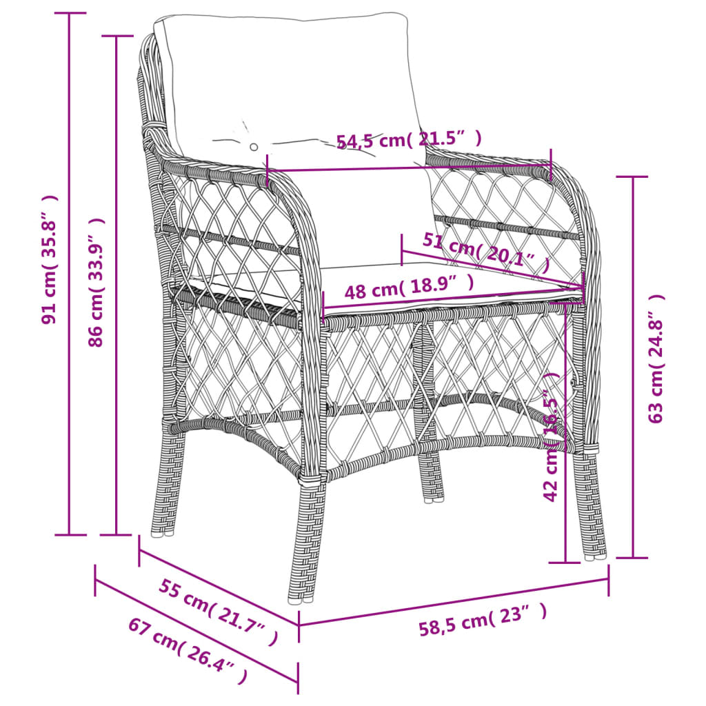 2-Piece Beige Poly Rattan Garden Chairs with Cushions
