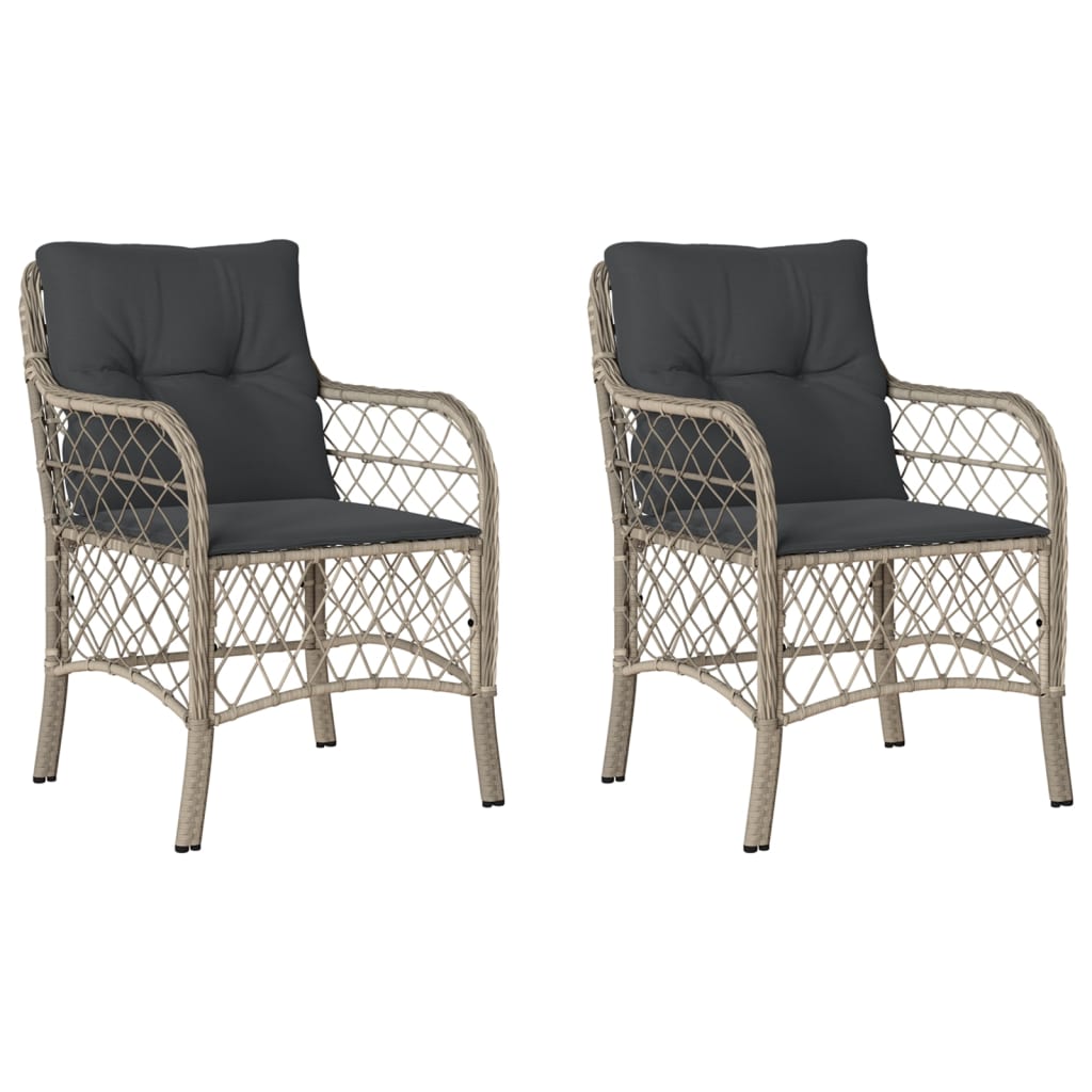 Light Grey Poly Rattan Garden Chairs with Cushions - 2 Pcs Set