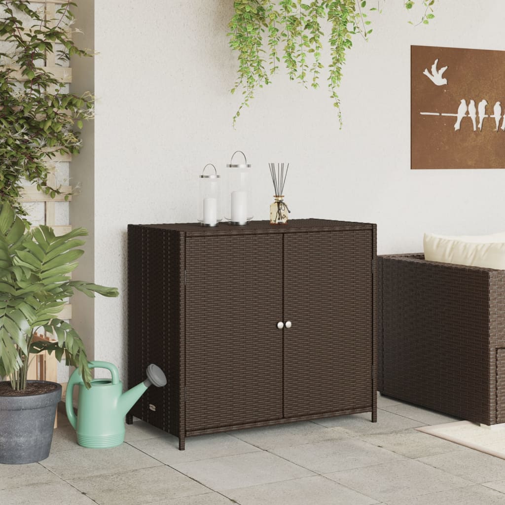 Brown Poly Rattan Garden Storage Cabinet, 83x45x76 cm