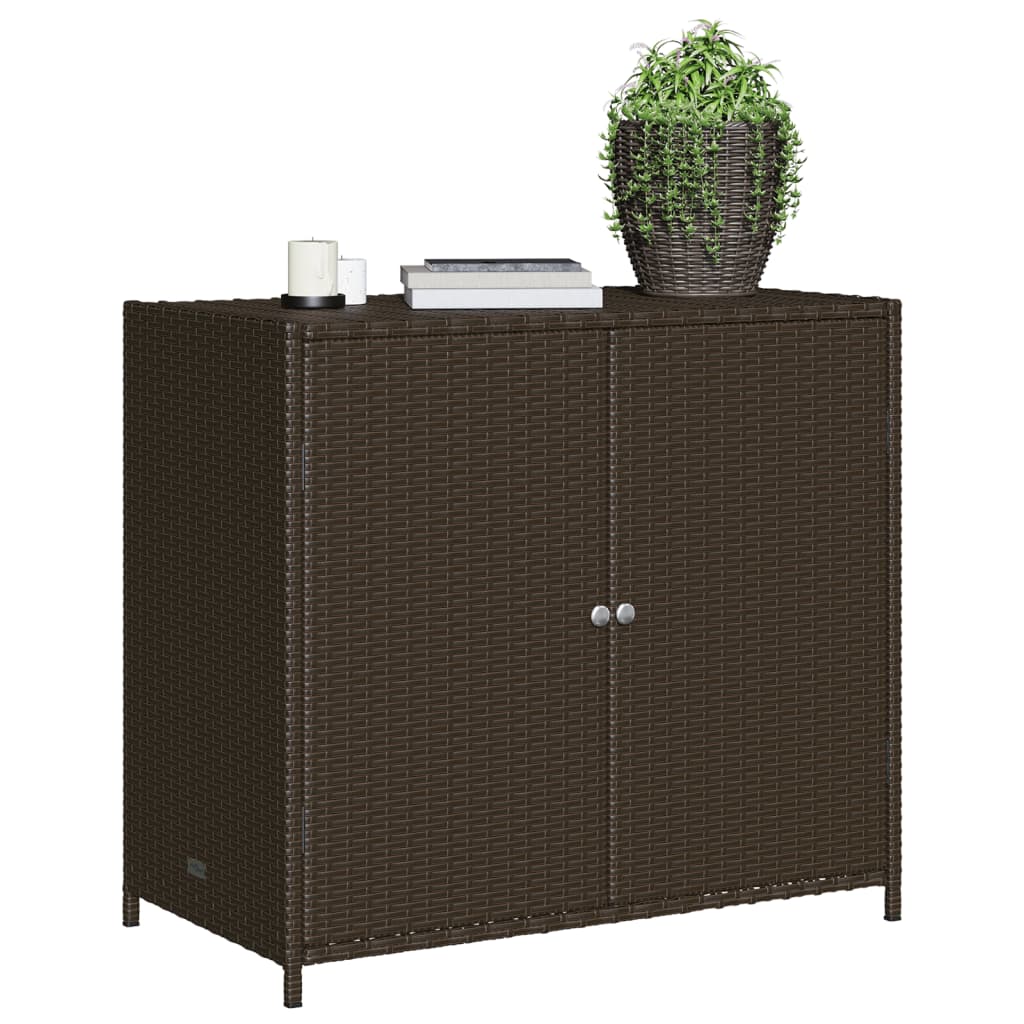 Brown Poly Rattan Garden Storage Cabinet, 83x45x76 cm