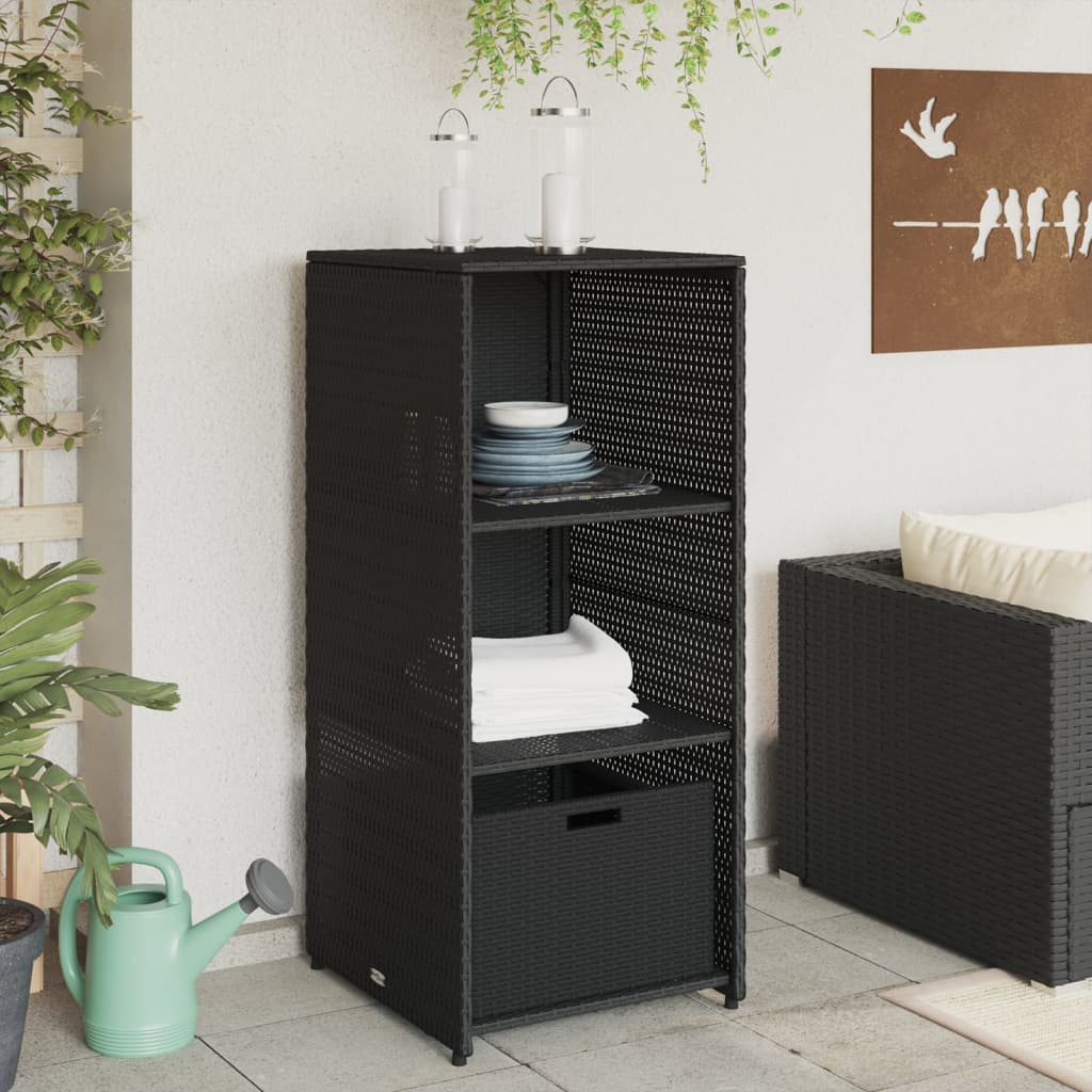 Black Poly Rattan Garden Storage Cabinet 50x55x115 cm