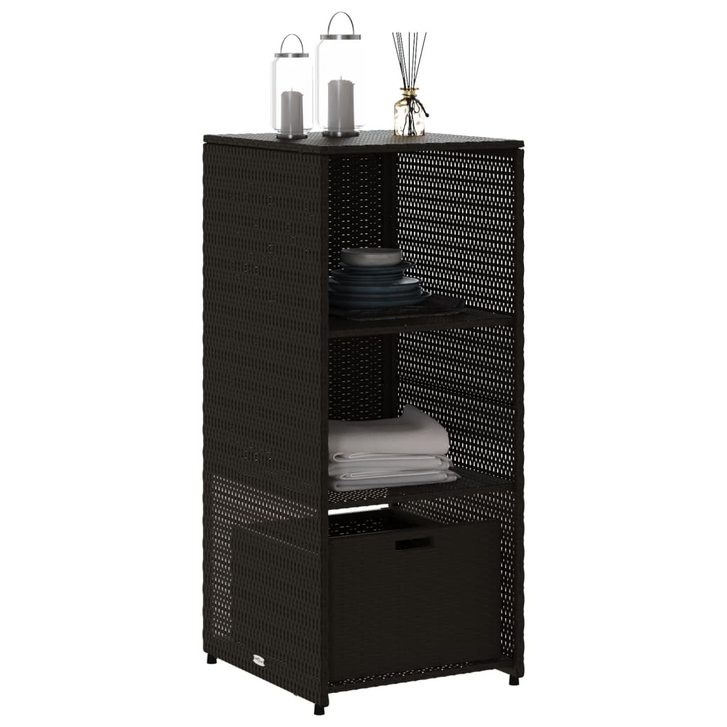 Black Poly Rattan Garden Storage Cabinet 50x55x115 cm