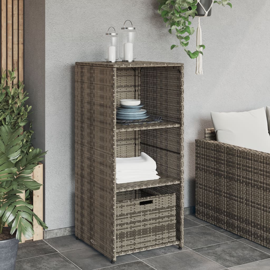 Stylish Grey Poly Rattan Garden Storage Cabinet 50x55x115 cm