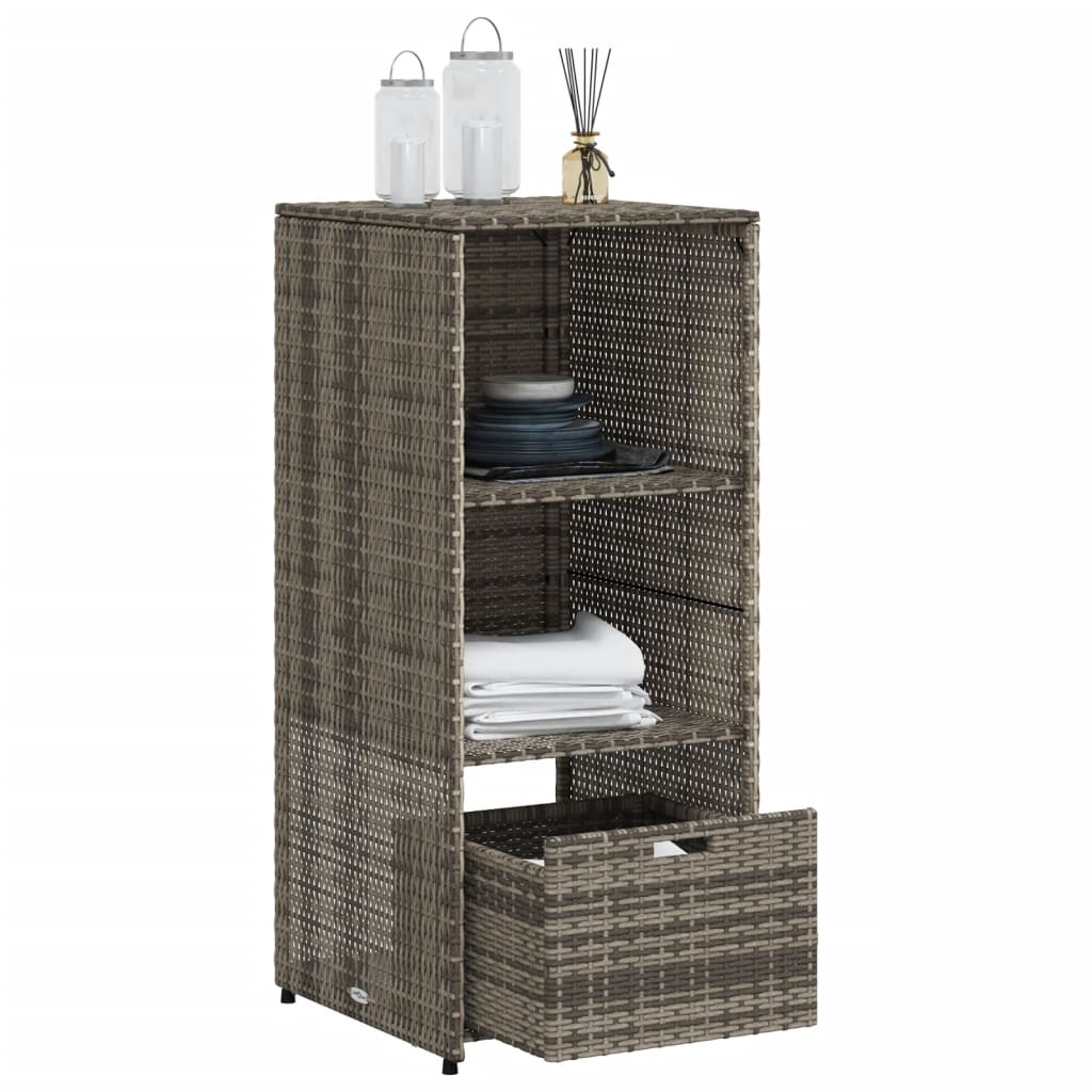 Stylish Grey Poly Rattan Garden Storage Cabinet 50x55x115 cm