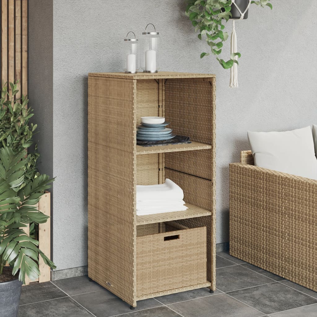 Beige Poly Rattan Garden Storage Cabinet 50x55x115 cm
