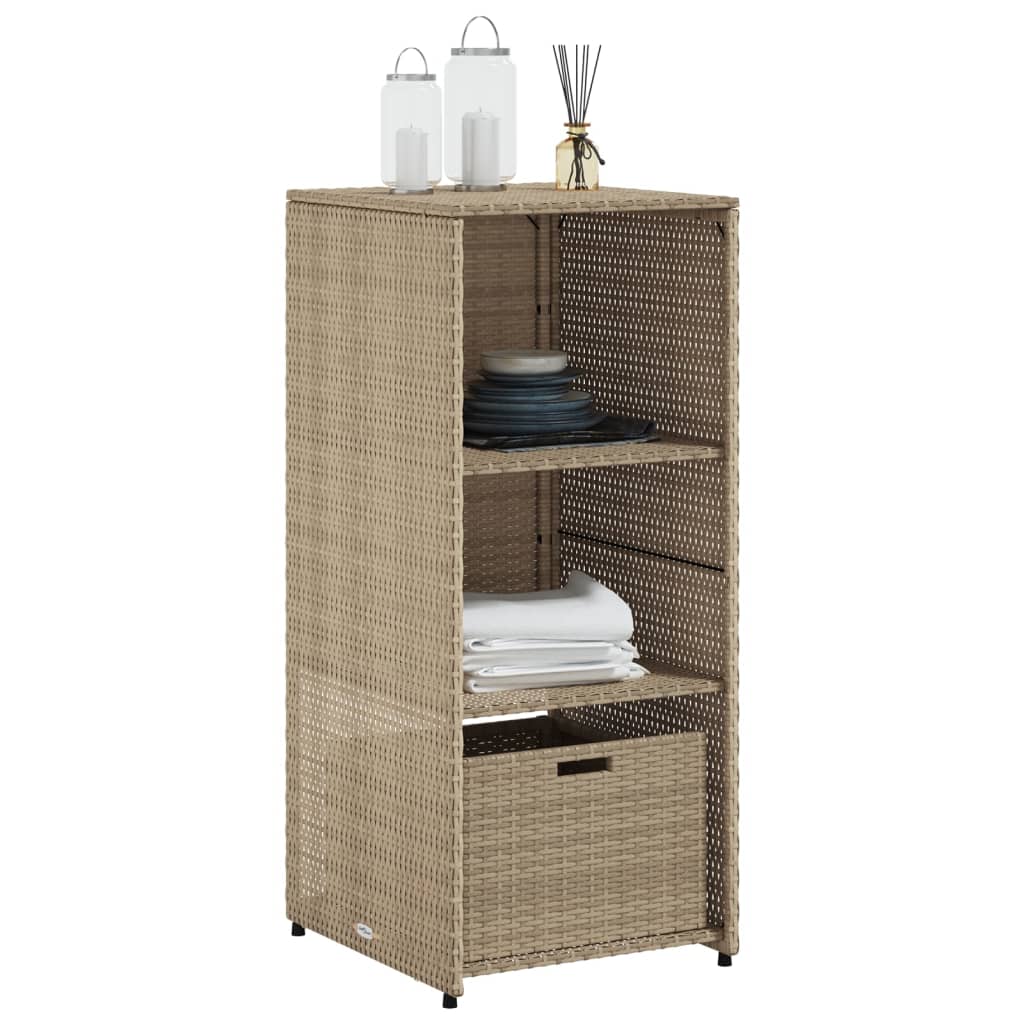 Beige Poly Rattan Garden Storage Cabinet 50x55x115 cm