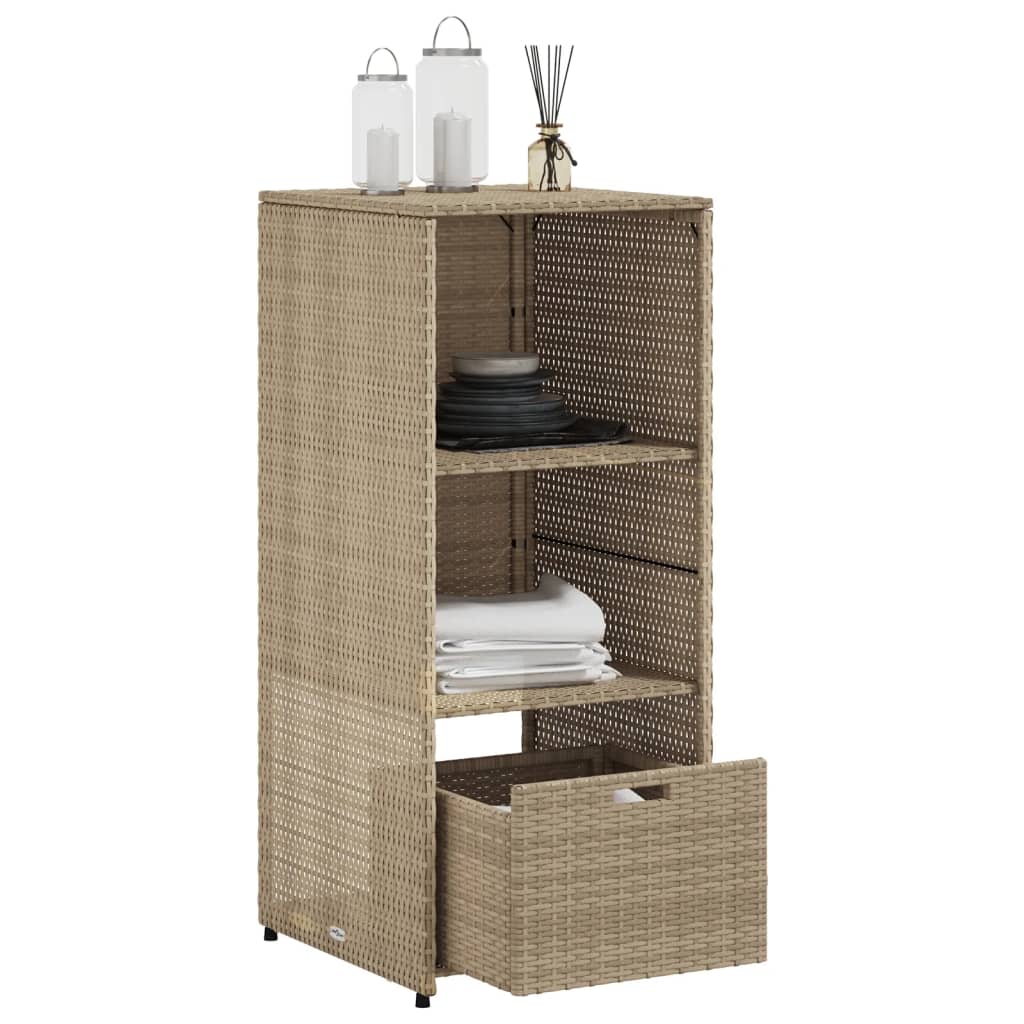 Beige Poly Rattan Garden Storage Cabinet 50x55x115 cm