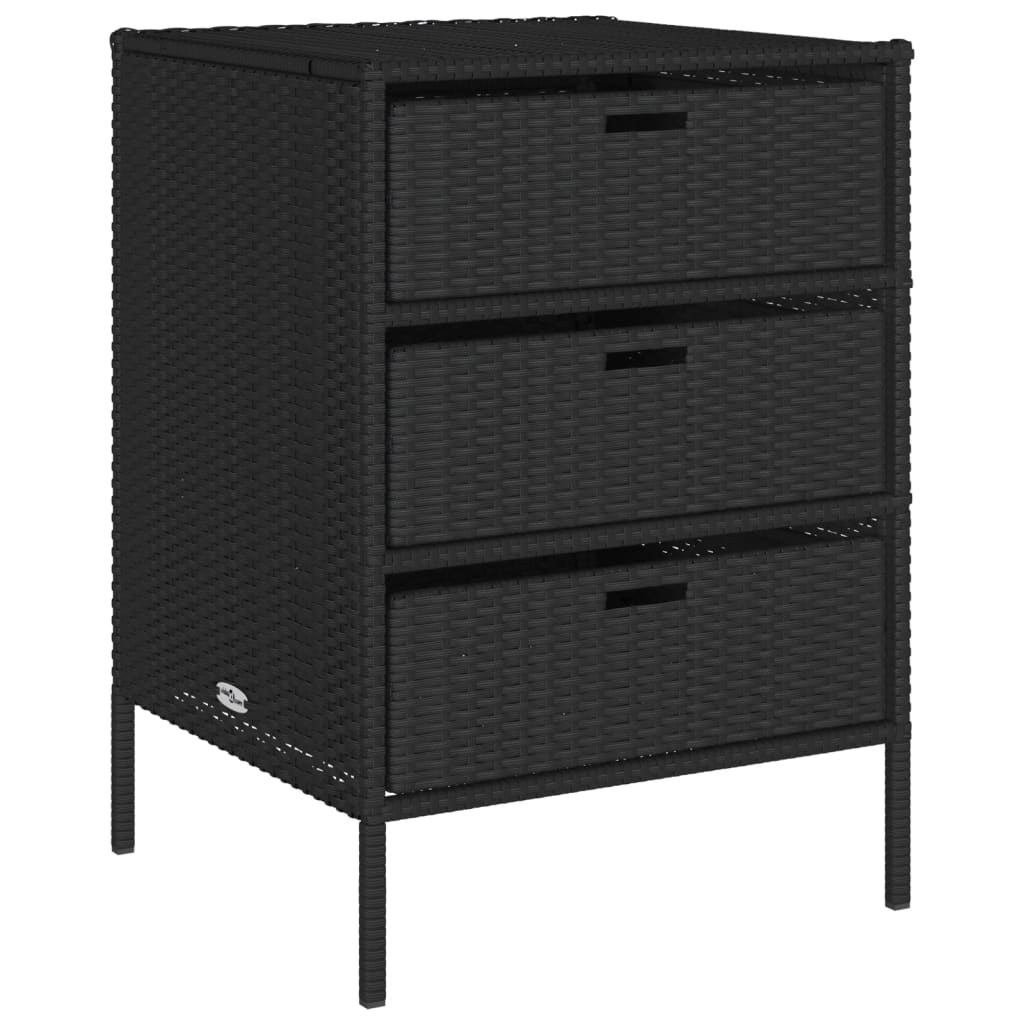 Black Poly Rattan Garden Storage Cabinet - 55x59x80 cm