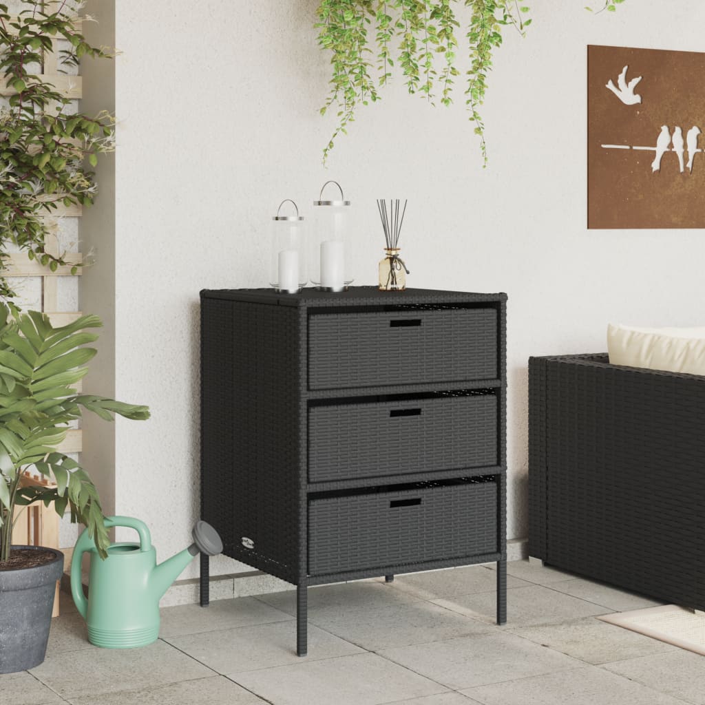 Black Poly Rattan Garden Storage Cabinet - 55x59x80 cm
