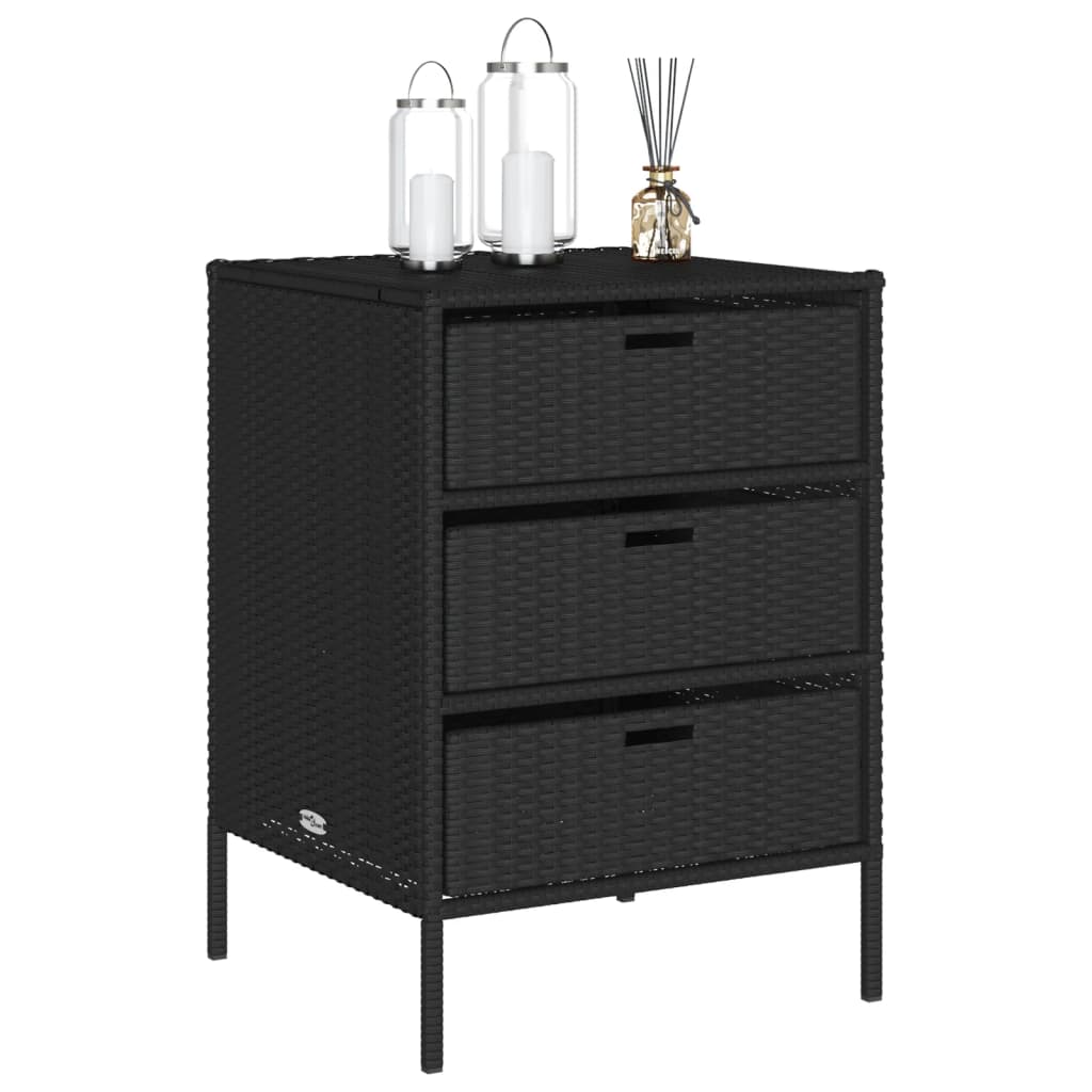 Black Poly Rattan Garden Storage Cabinet - 55x59x80 cm