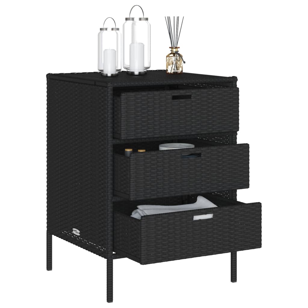 Black Poly Rattan Garden Storage Cabinet - 55x59x80 cm
