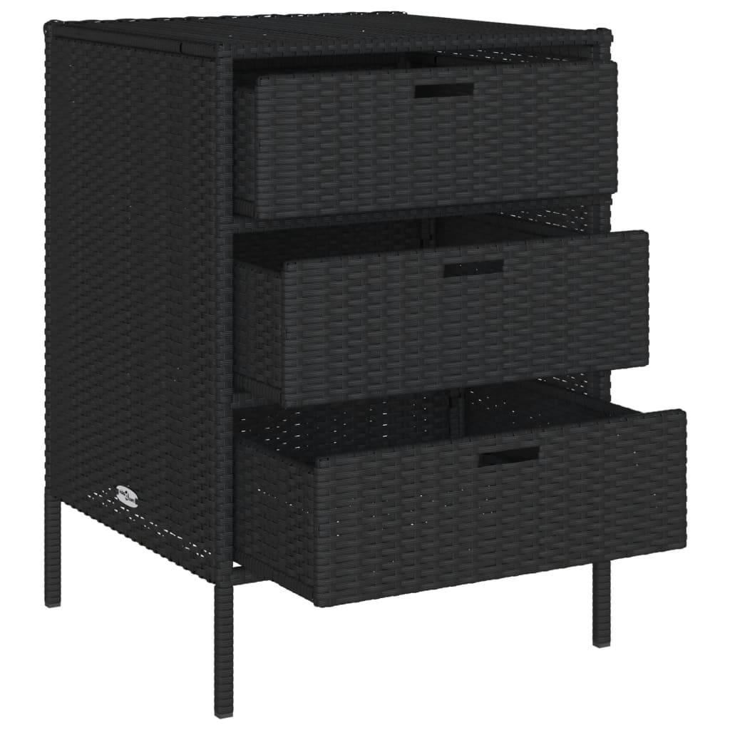 Black Poly Rattan Garden Storage Cabinet - 55x59x80 cm