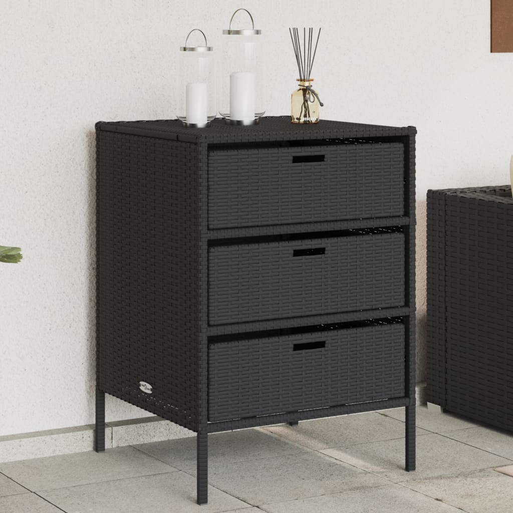 Black Poly Rattan Garden Storage Cabinet - 55x59x80 cm