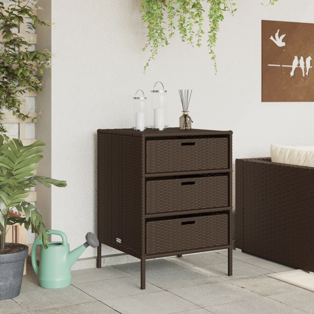 Brown Poly Rattan Garden Storage Cabinet 55x59x80 cm