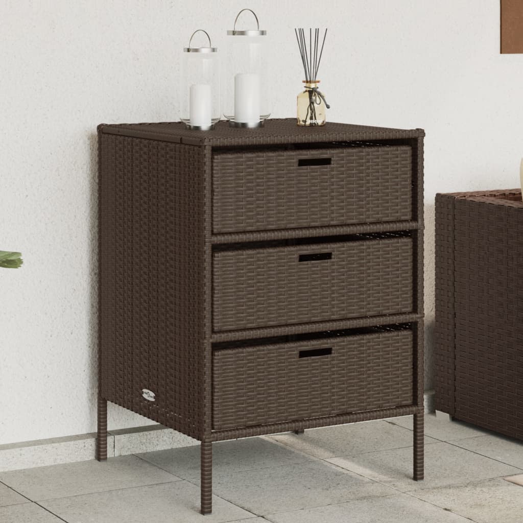 Brown Poly Rattan Garden Storage Cabinet 55x59x80 cm
