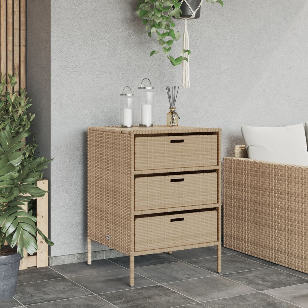 Beige Poly Rattan Garden Storage Cabinet 55x59x80 cm