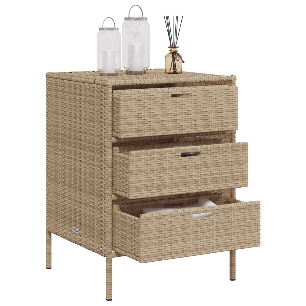 Beige Poly Rattan Garden Storage Cabinet 55x59x80 cm