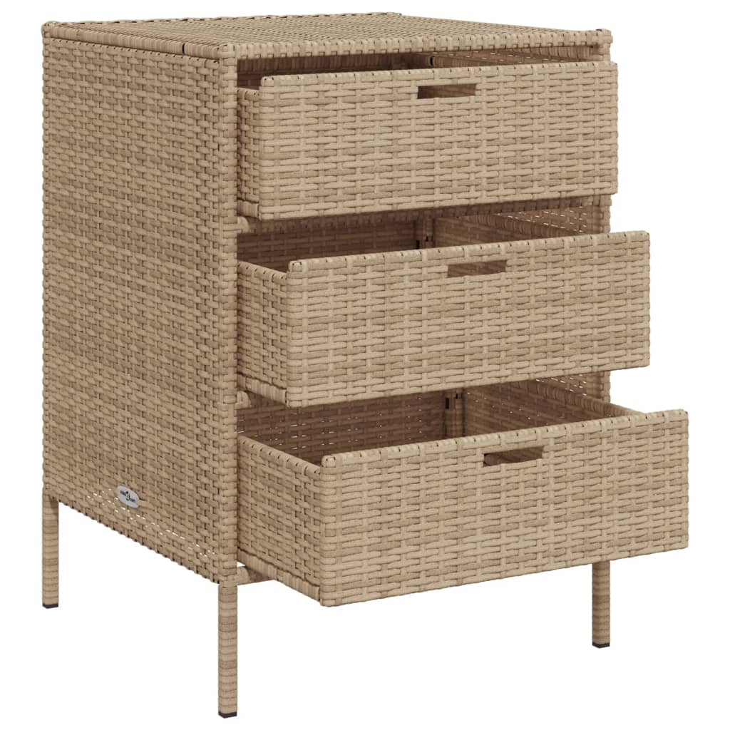 Beige Poly Rattan Garden Storage Cabinet 55x59x80 cm