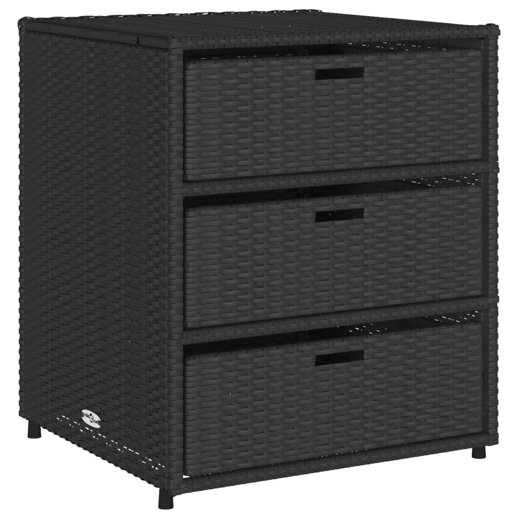 Black Poly Rattan Garden Storage Cabinet - 55x59x69 cm