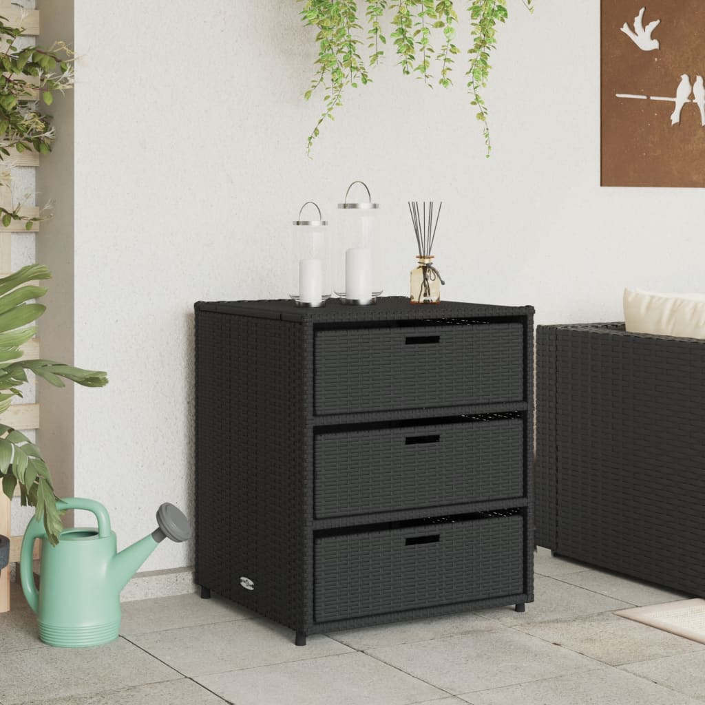 Black Poly Rattan Garden Storage Cabinet - 55x59x69 cm