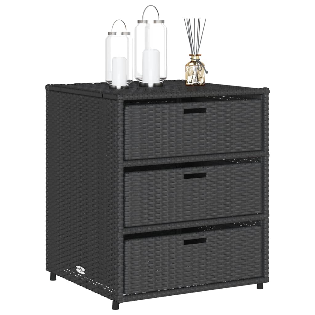 Black Poly Rattan Garden Storage Cabinet - 55x59x69 cm