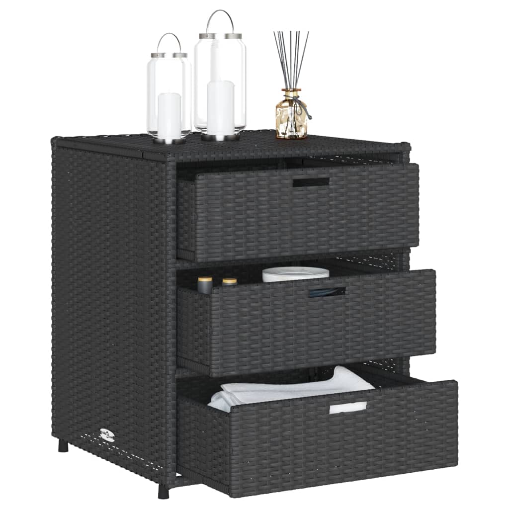 Black Poly Rattan Garden Storage Cabinet - 55x59x69 cm