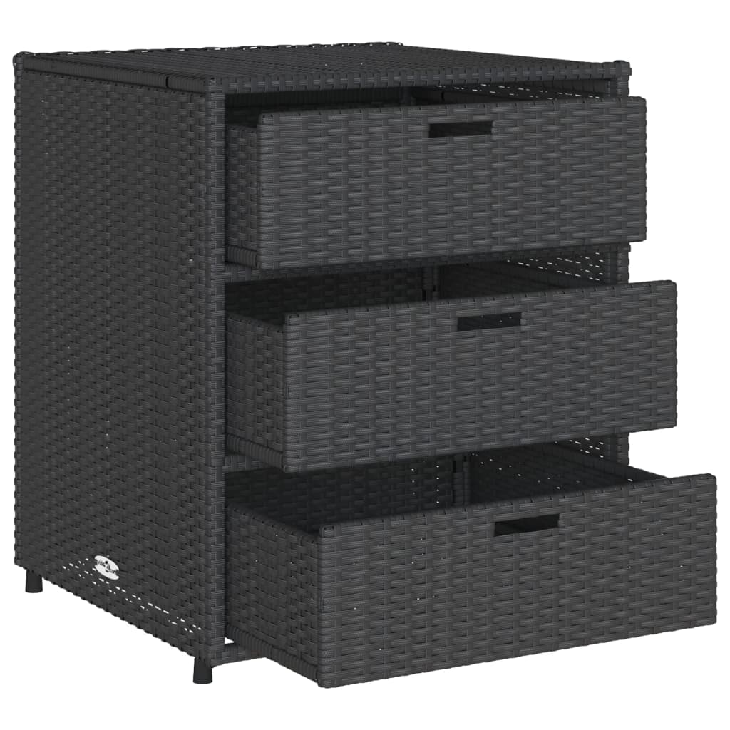 Black Poly Rattan Garden Storage Cabinet - 55x59x69 cm