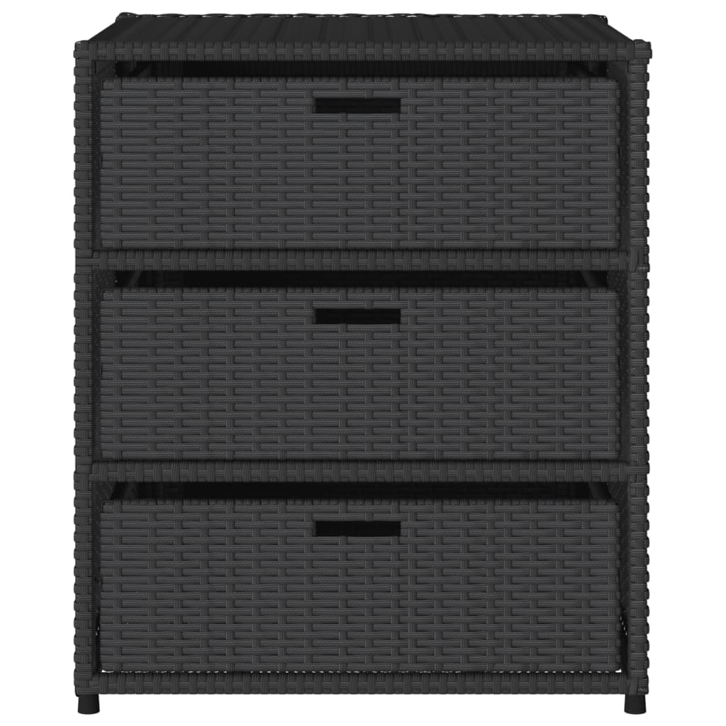 Black Poly Rattan Garden Storage Cabinet - 55x59x69 cm